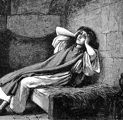 Jeanne in her tower cell, accompanied by fear and worry