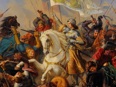 Jeanne d'Arc on horse in battle