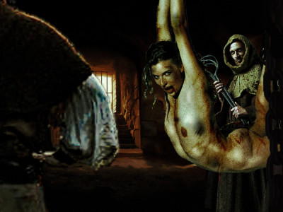 This is your last opportunity to confess that you have consorted with Satan and his minions. If you do not, your foul breasts will be ripped from your body.
