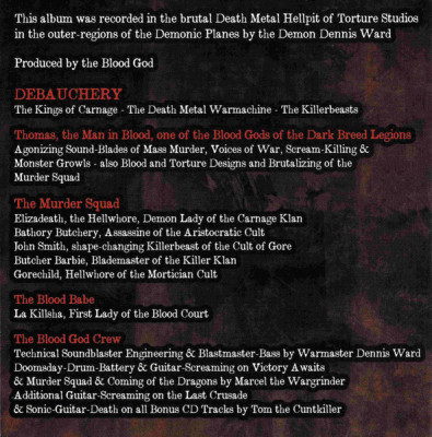 Debauchery 'Kings Of Carnage' (2014) CD Mazzar Records - MZR CD 557 Russia (German band) credits.jpg