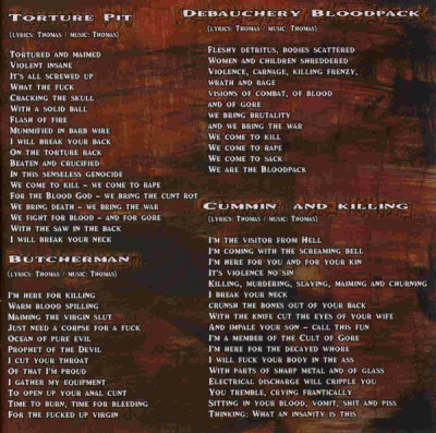 Debauchery 'Torture Pit' (2006) CD Mazzar Records - MYST CD 011 Russia (German Death Metal band) lyrics-a.jpg